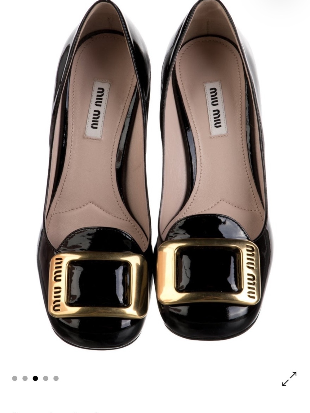 Miu Miu Black Patent Leather Pumps with Gold Logo Buckle